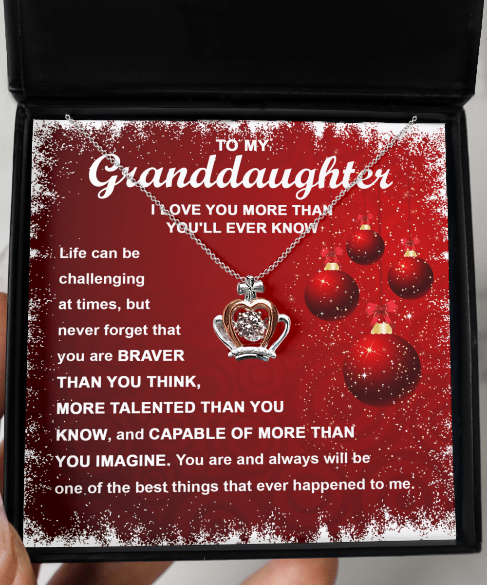 To My Granddaughter Love You More Than You'll Ever Know | Crown Pendant Necklace - keepsaken