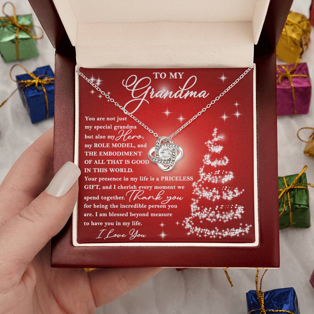 To My Grandma My Hero My Role Model Love Knot Necklace, Christmas Themed Gift - keepsaken