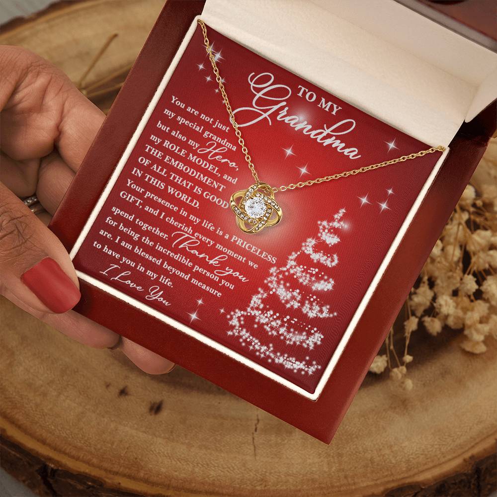 To My Grandma My Hero My Role Model Love Knot Necklace, Christmas Themed Gift - keepsaken