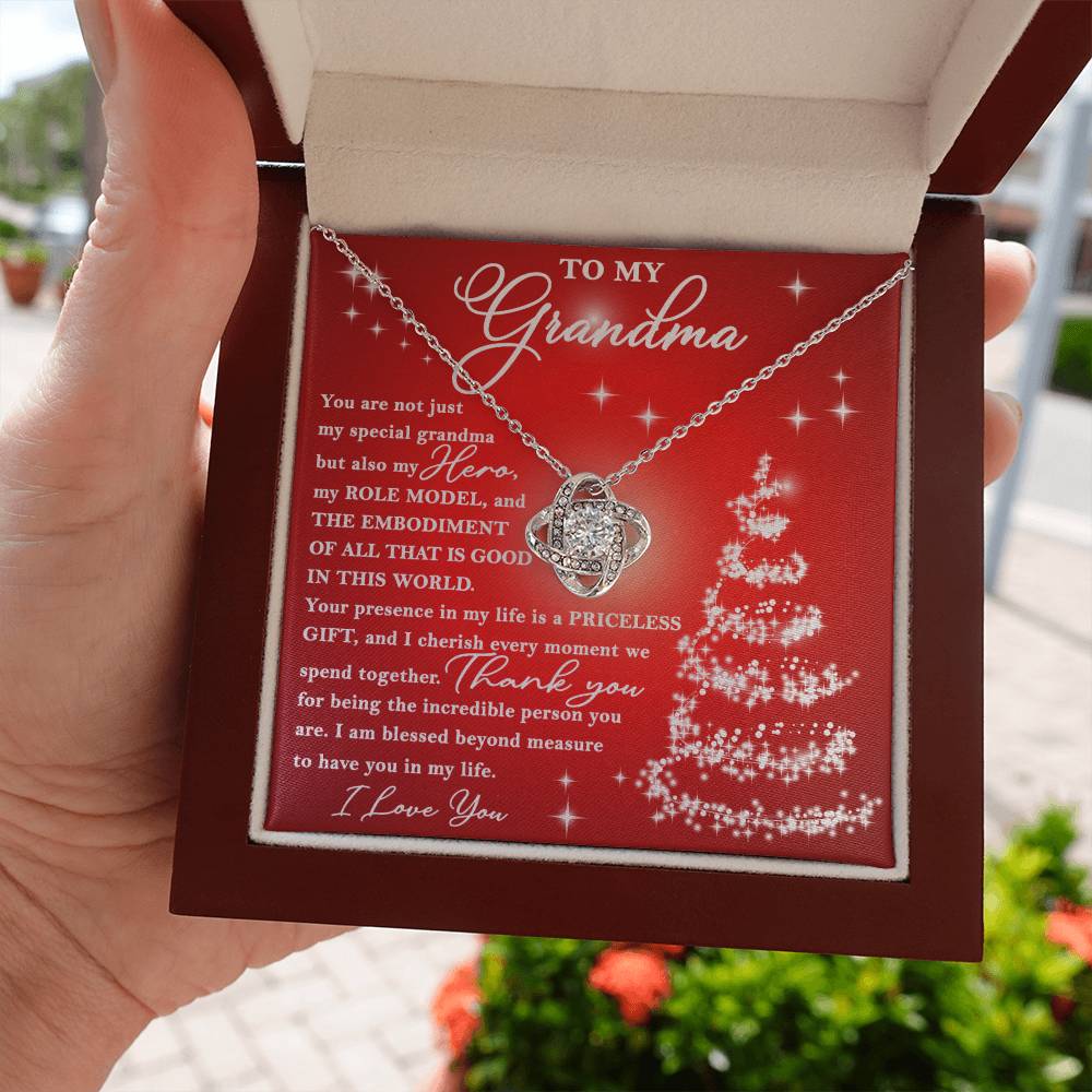 To My Grandma My Hero My Role Model Love Knot Necklace, Christmas Themed Gift - keepsaken