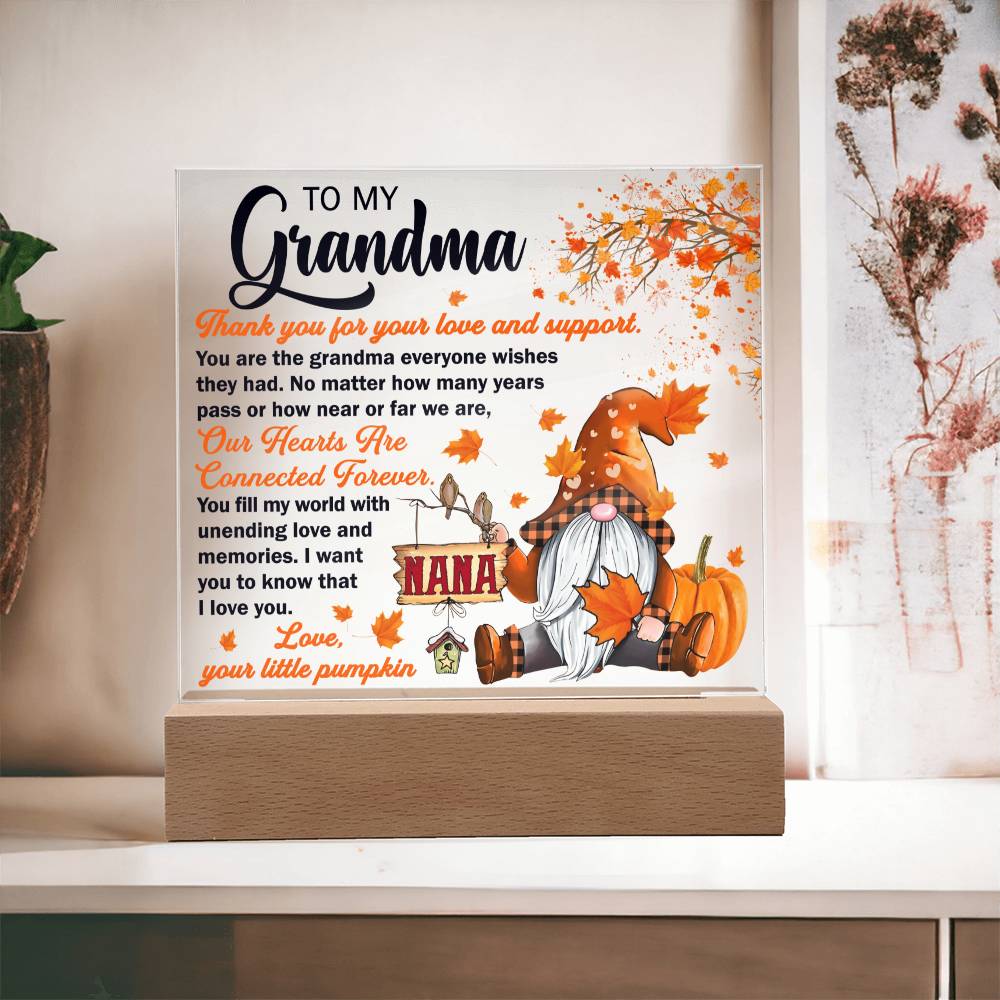To My Grandma Our Hearts Are Connected Forever Your Little Pumpkin Square Acrylic Fall Themed Gift, Fall Decor - keepsaken