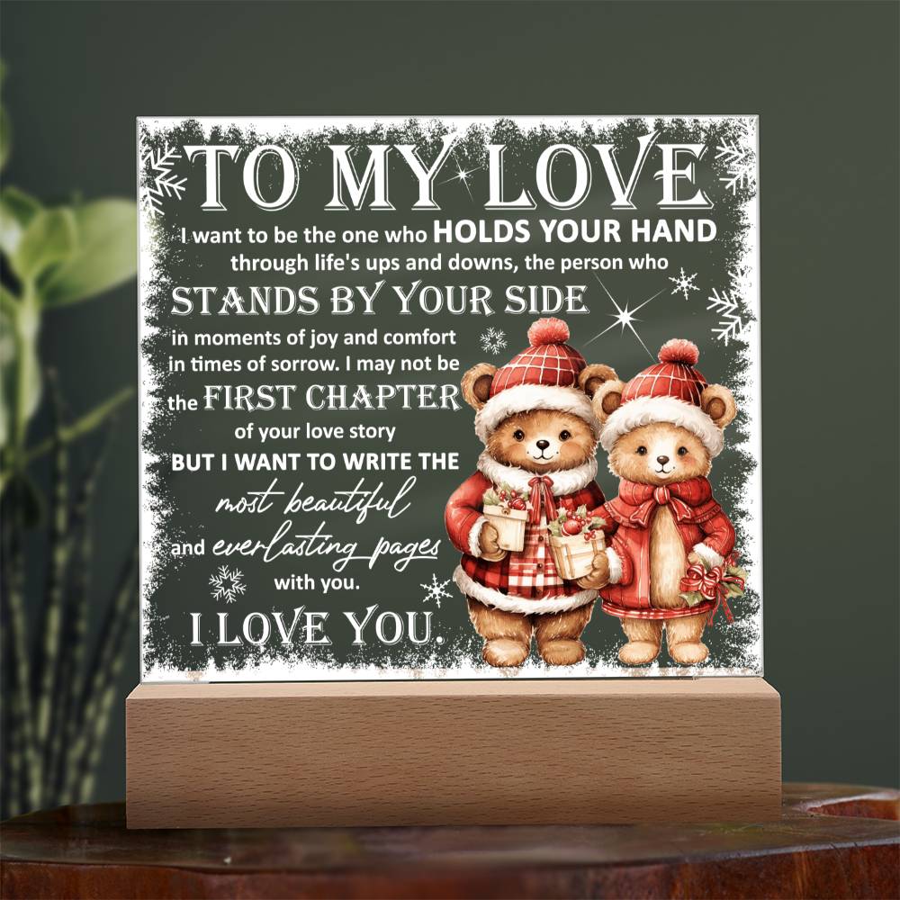 To My Love The One Who Holds Your Hand Square Acrylic Plaque, Christmas Gift - keepsaken