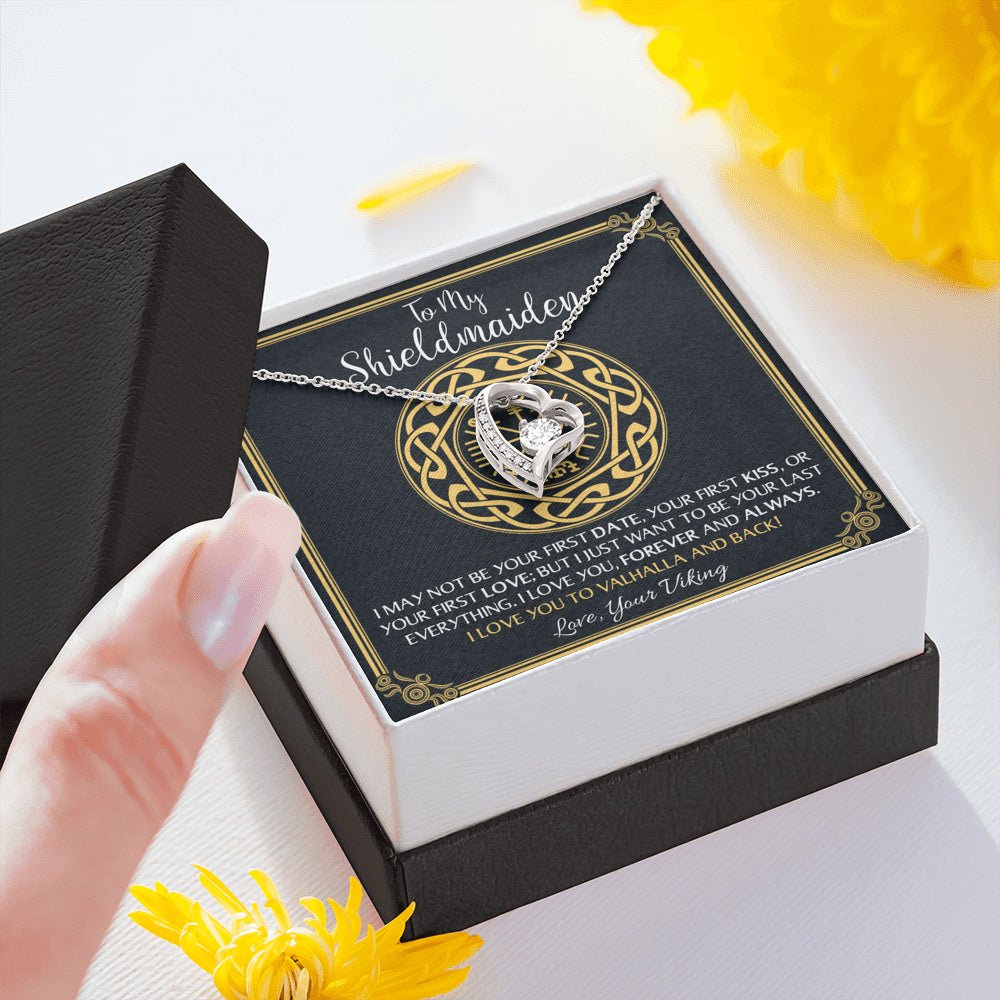 To My Shieldmaiden Love You to Valhalla And Back Forever Love Necklace - keepsaken