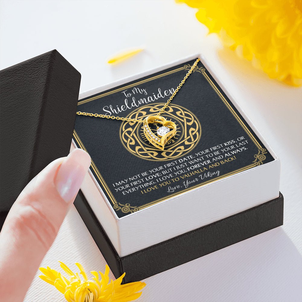 To My Shieldmaiden Love You to Valhalla And Back Forever Love Necklace - keepsaken