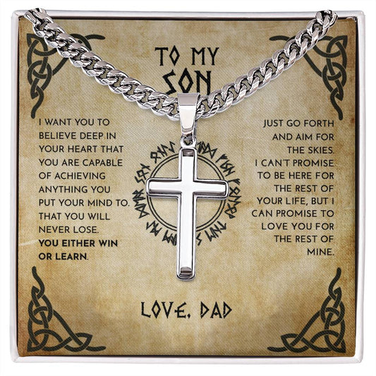 To My Son From Dad Viking Cross Necklace On Cuban Chain, Viking Son, Viking Dad Son Cross, To My Son Love Dad, Gift To Son From Dad (No Engraving) - keepsaken