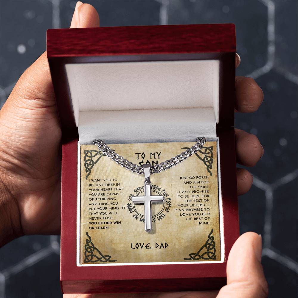 To My Son From Dad Viking Cross Necklace On Cuban Chain, Viking Son, Viking Dad Son Cross, To My Son Love Dad, Gift To Son From Dad (No Engraving) - keepsaken