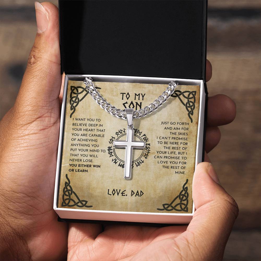 To My Son From Dad Viking Cross Necklace On Cuban Chain, Viking Son, Viking Dad Son Cross, To My Son Love Dad, Gift To Son From Dad (No Engraving) - keepsaken