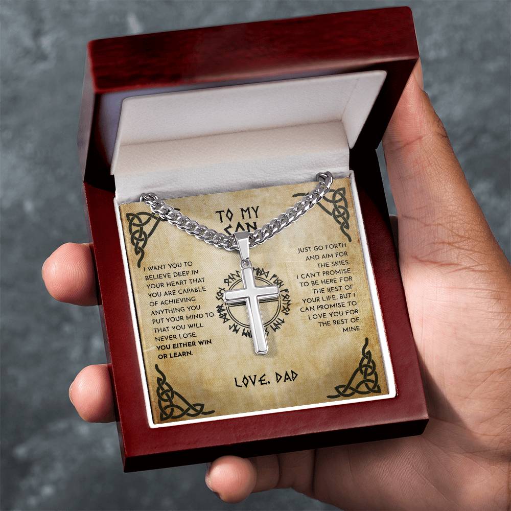 To My Son From Dad Viking Cross Necklace On Cuban Chain, Viking Son, Viking Dad Son Cross, To My Son Love Dad, Gift To Son From Dad (No Engraving) - keepsaken