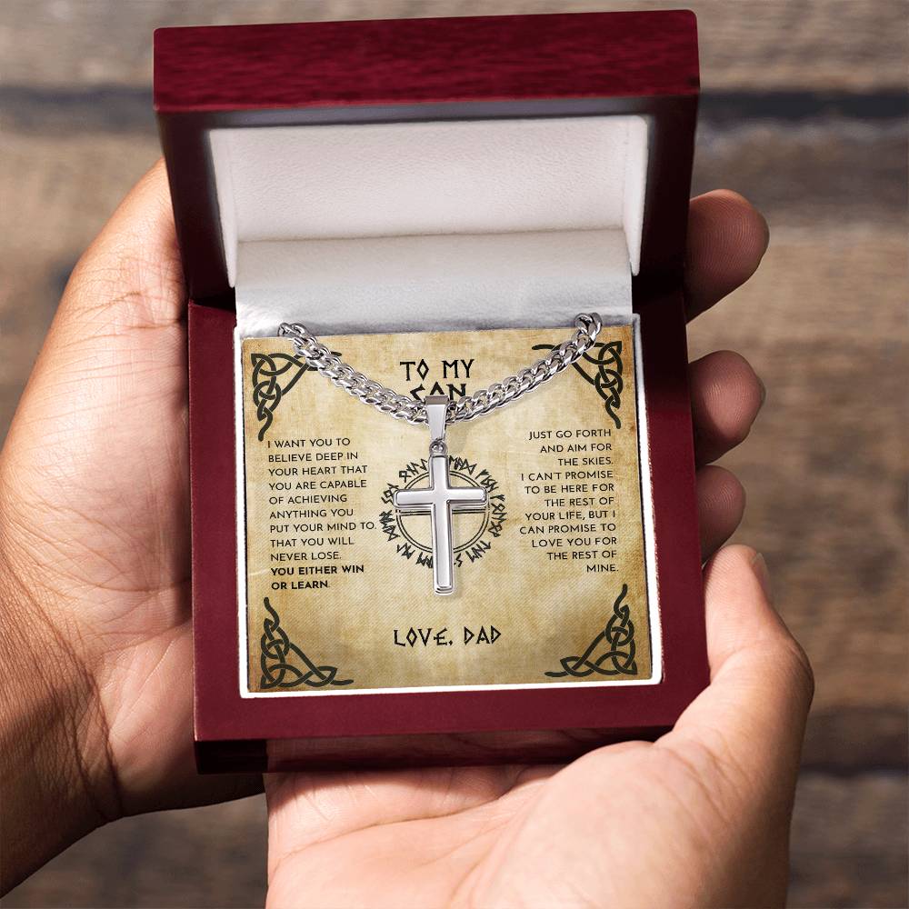 To My Son From Dad Viking Cross Necklace On Cuban Chain, Viking Son, Viking Dad Son Cross, To My Son Love Dad, Gift To Son From Dad (No Engraving) - keepsaken