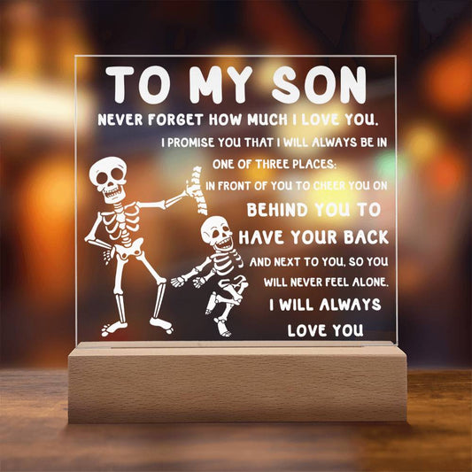 To My Son Have Your Back Halloween Square Acrylic Plaque, Halloween Decor - keepsaken