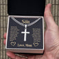 To My Son Love Mom Cuban Chain with Artisan Cross Necklace With Custom Engraving On Back - keepsaken