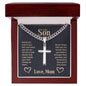 To My Son Love Mom Cuban Chain with Artisan Cross Necklace With Custom Engraving On Back - keepsaken