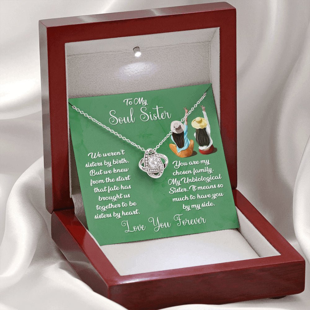 To My Soul Sister Love Knot Necklace - Sage Card - keepsaken