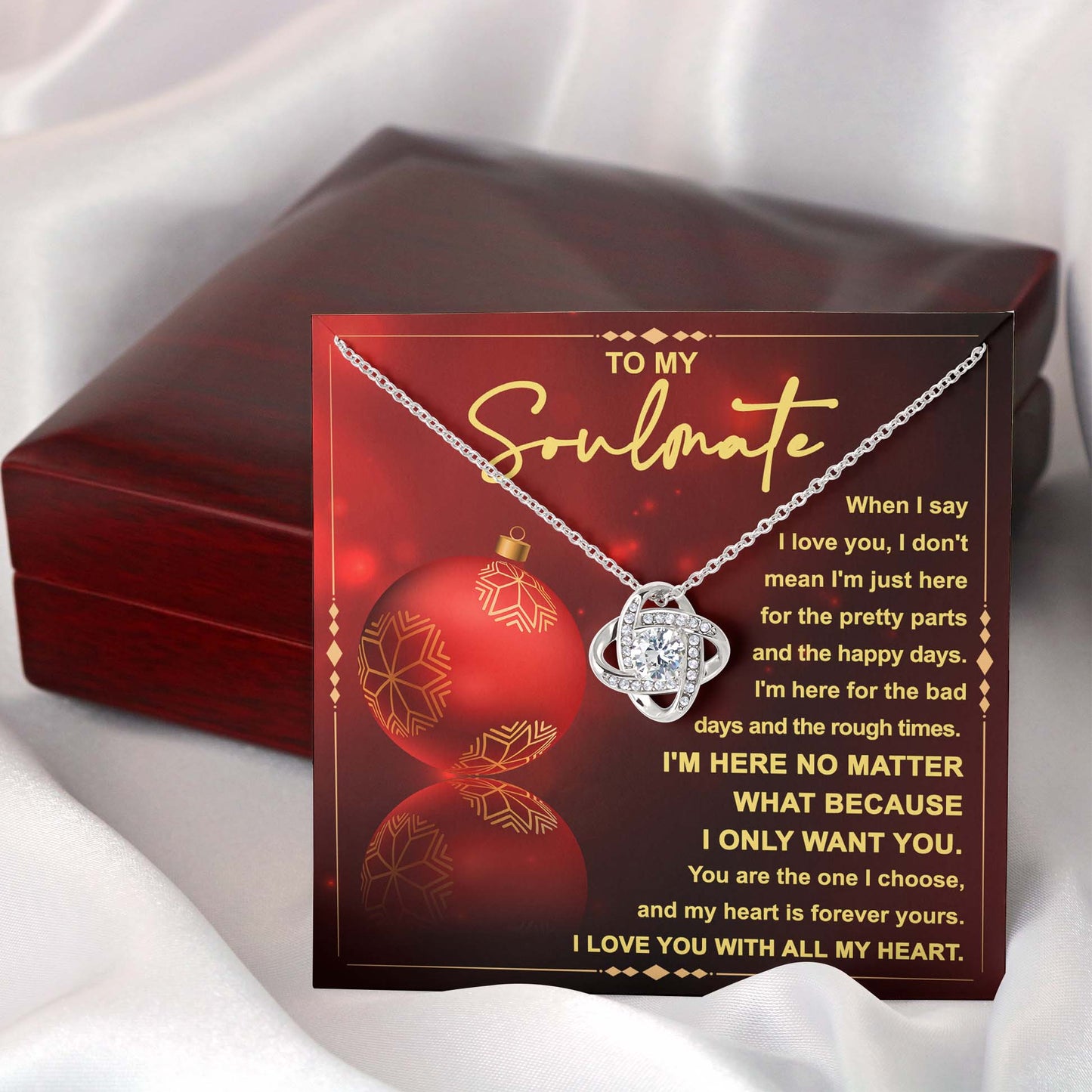 To My Soulmate I'm Here No Matter, Love Knot Necklace Christmas Gift For Her - keepsaken