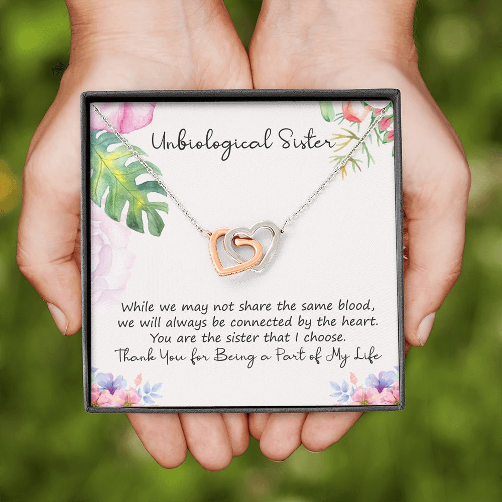 Unbiological Sister Interlocking Hearts Necklace, Best Friend Necklace, Soul Sister - keepsaken