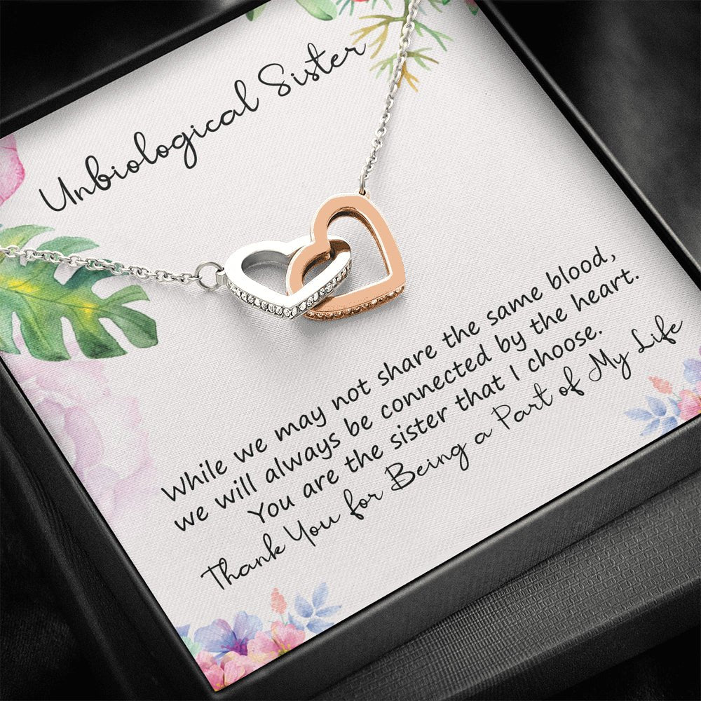 Unbiological Sister Interlocking Hearts Necklace, Best Friend Necklace, Soul Sister - keepsaken