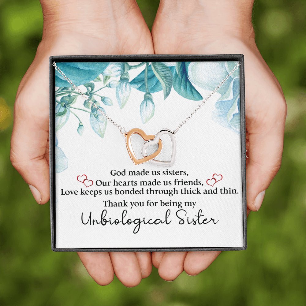 Unbiological Sister Interlocking Hearts Necklace, Bestie Gift, Best Friend Necklace, - keepsaken