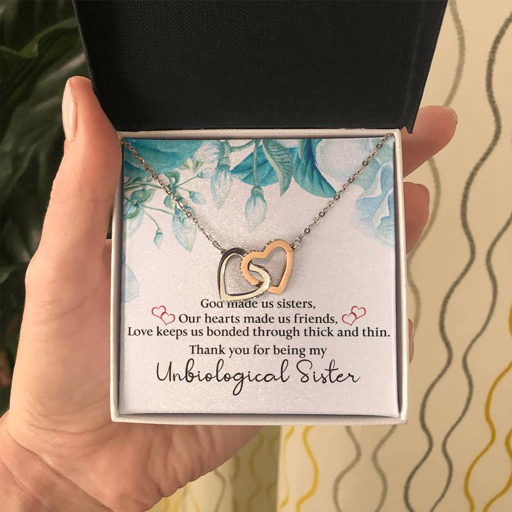 Unbiological Sister Interlocking Hearts Necklace, Gift, Through Thick and Thin - keepsaken