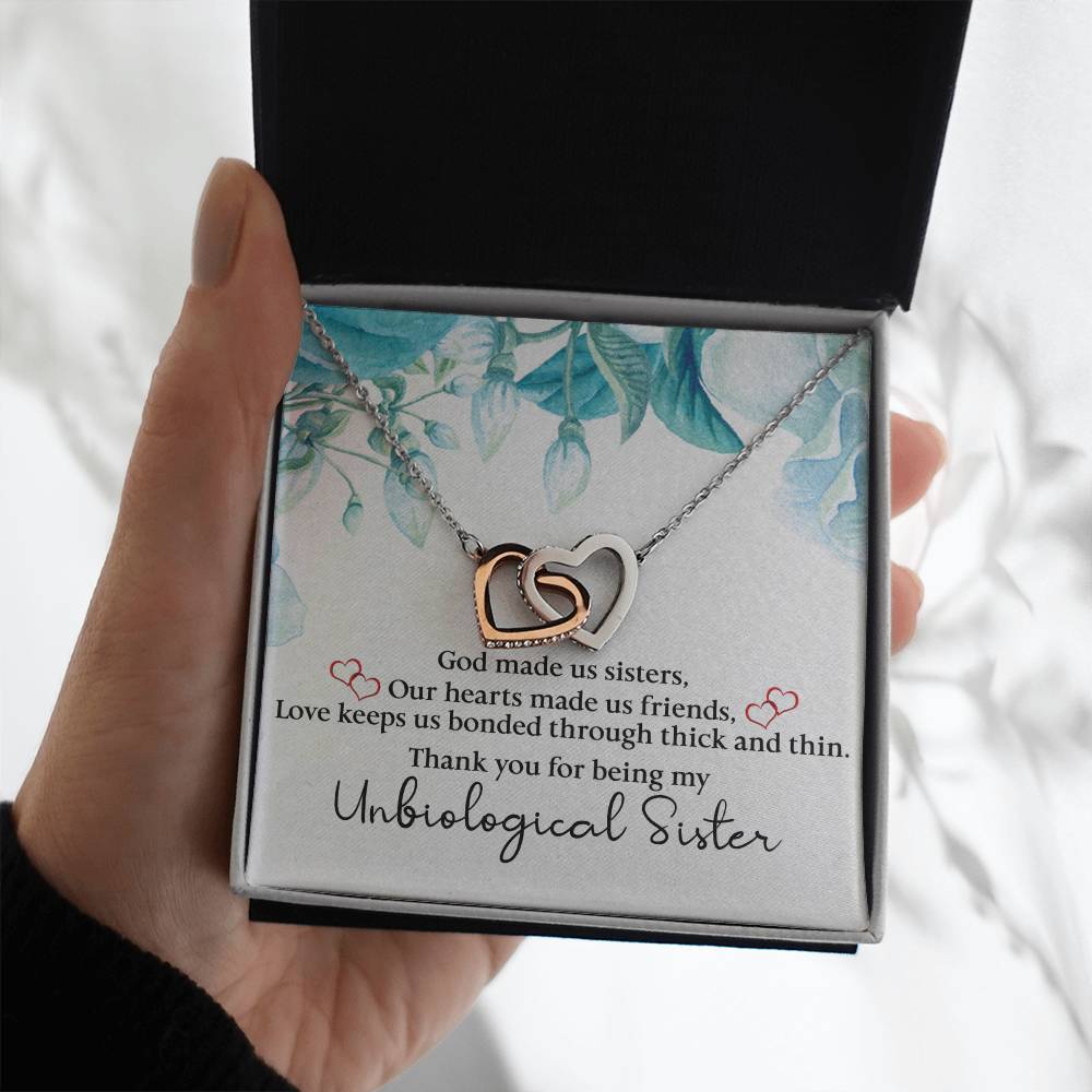 Unbiological Sister Interlocking Hearts Necklace, Gift, Through Thick and Thin - keepsaken
