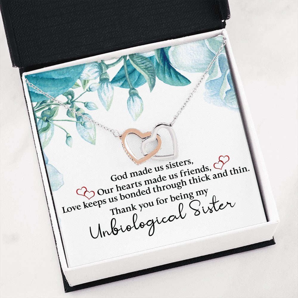 Unbiological Sister Interlocking Hearts Necklace, Gift, Through Thick and Thin - keepsaken