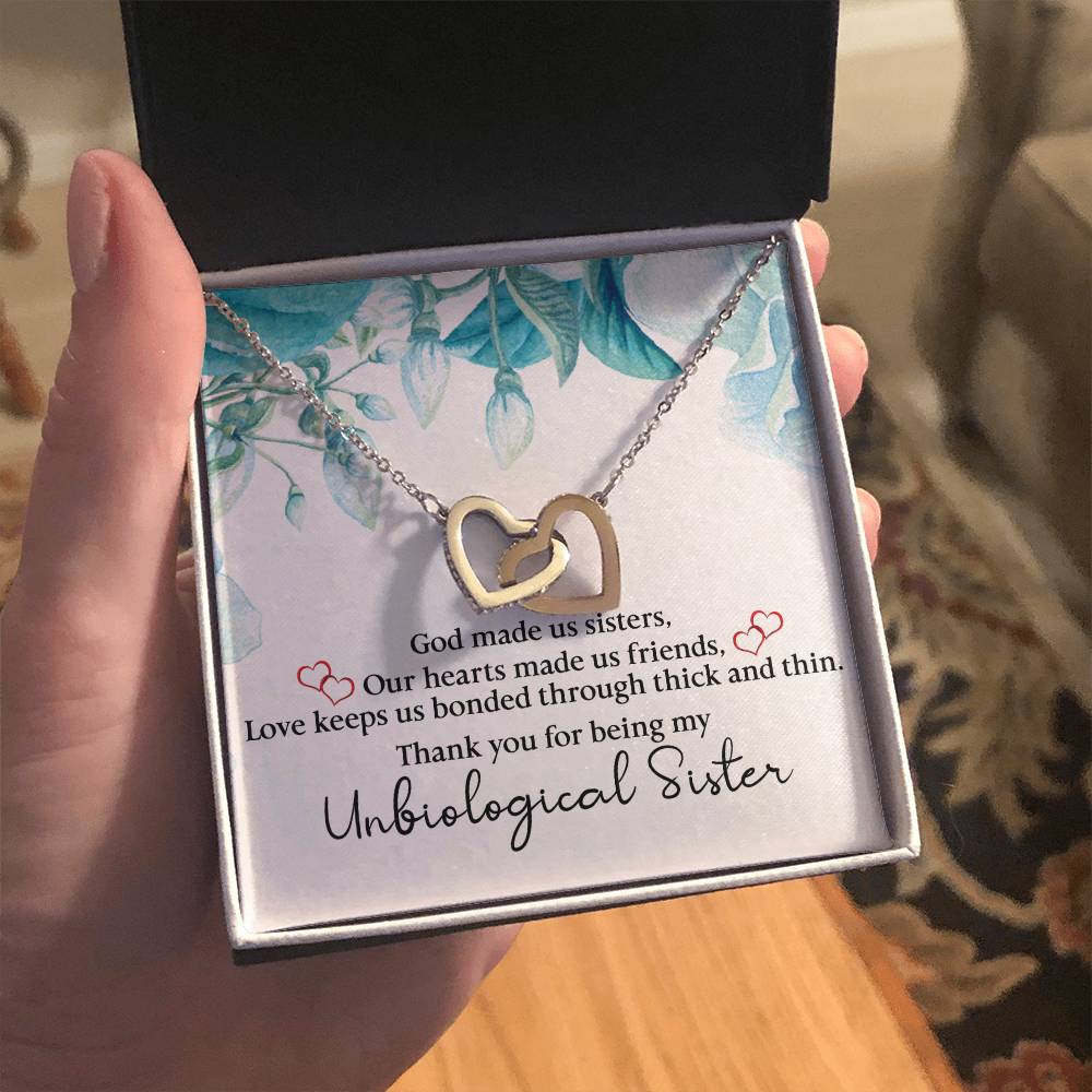 Unbiological Sister Interlocking Hearts Necklace, Gift, Through Thick and Thin - keepsaken