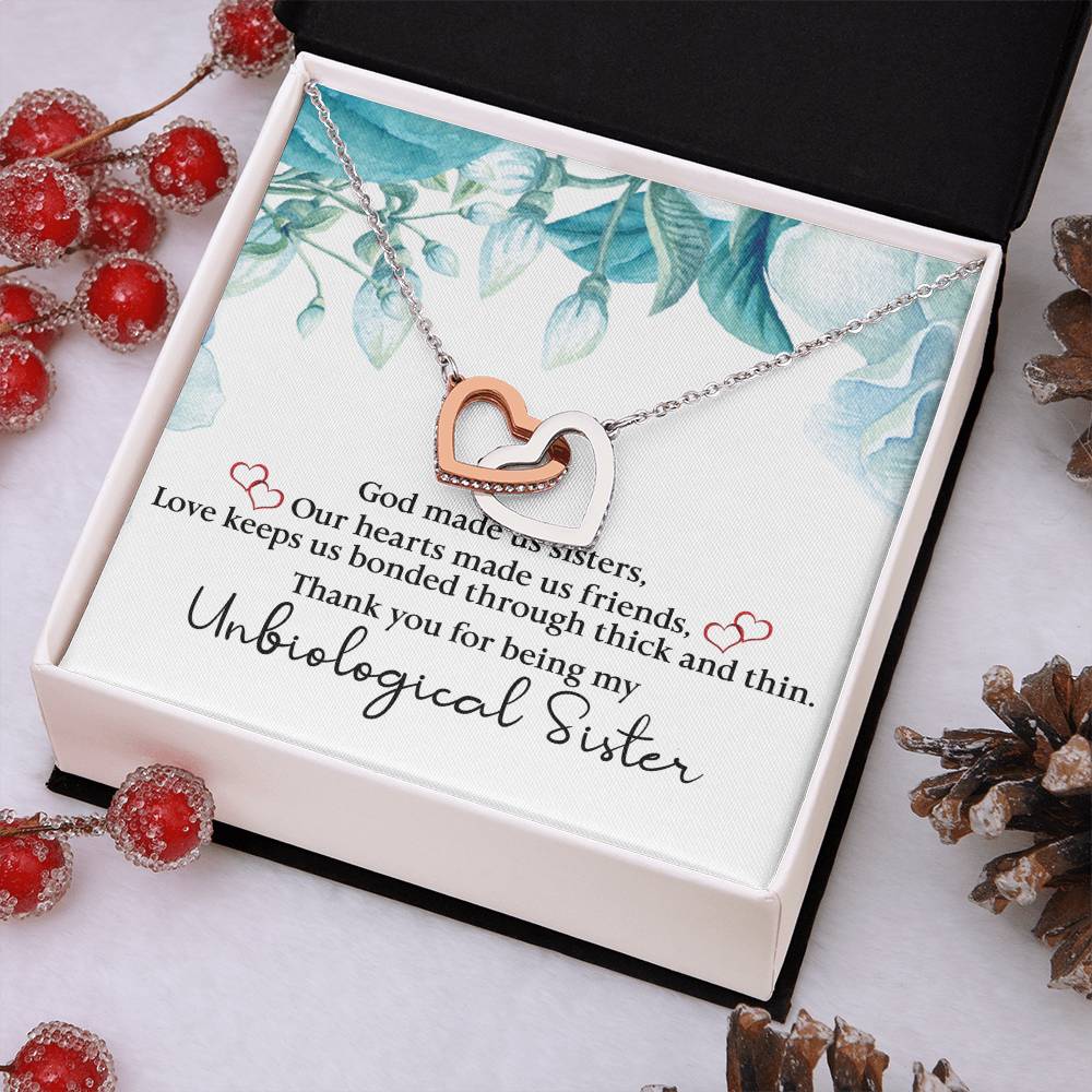 Unbiological Sister Interlocking Hearts Necklace, Gift, Through Thick and Thin - keepsaken