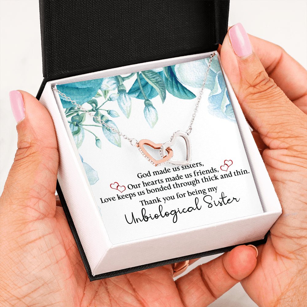 Unbiological Sister Interlocking Hearts Necklace, Gift, Through Thick and Thin - keepsaken