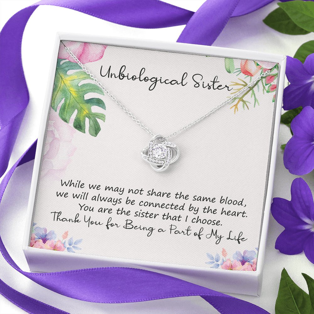 Unbiological Sister Love Knot Hearts Necklace, Gift, Best Friend Necklace, Soul Sister, Bridesmaid Gift, BFF Gift - keepsaken