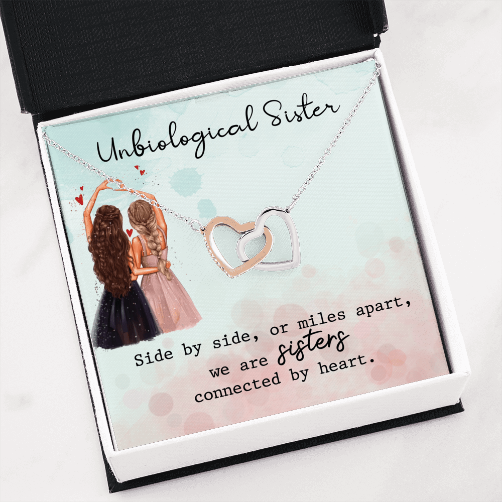 Unbiological Sister Necklace, Side By Side, Hearts Necklace, Gift, Best Friend Necklace, Soul Sister, Bridesmaid Gift, BFF Gift - keepsaken