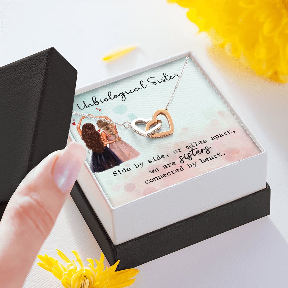 Unbiological Sister Necklace, Side By Side, Hearts Necklace, Gift, Best Friend Necklace, Soul Sister, Bridesmaid Gift, BFF Gift - keepsaken