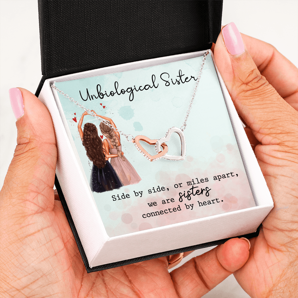 Unbiological Sister Necklace, Side By Side, Hearts Necklace, Gift, Best Friend Necklace, Soul Sister, Bridesmaid Gift, BFF Gift - keepsaken
