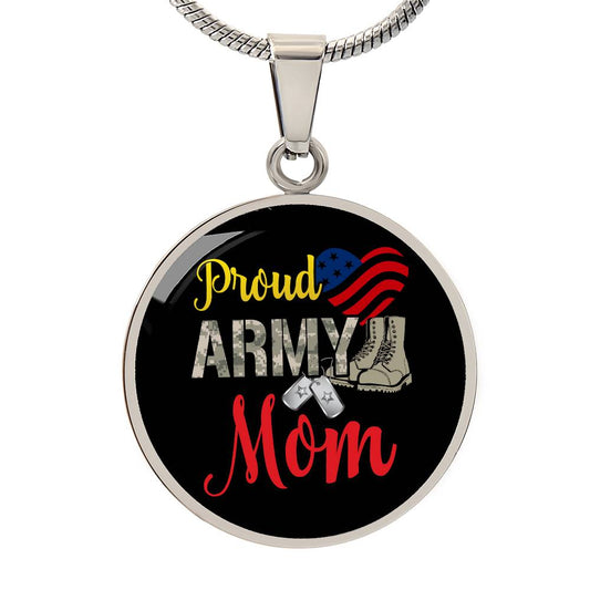 Proud Army Mom Circle Pendant Necklace - keepsaken