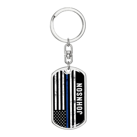 Thin blue line keychain custom name - keepsaken