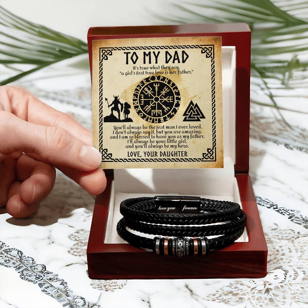 To My Dad Viking Bracelet Gift From Daughter, Men's "Love You Forever" Bracelet - keepsaken