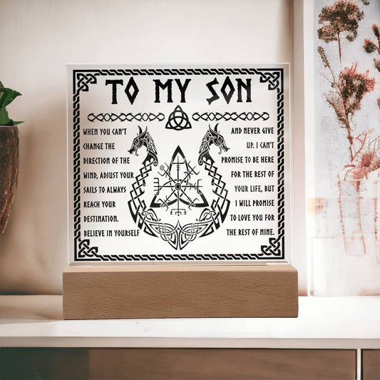 To My Son Believe In Yourself And Never Give up Viking Square Acrylic Plaque, Gift For Son - keepsaken