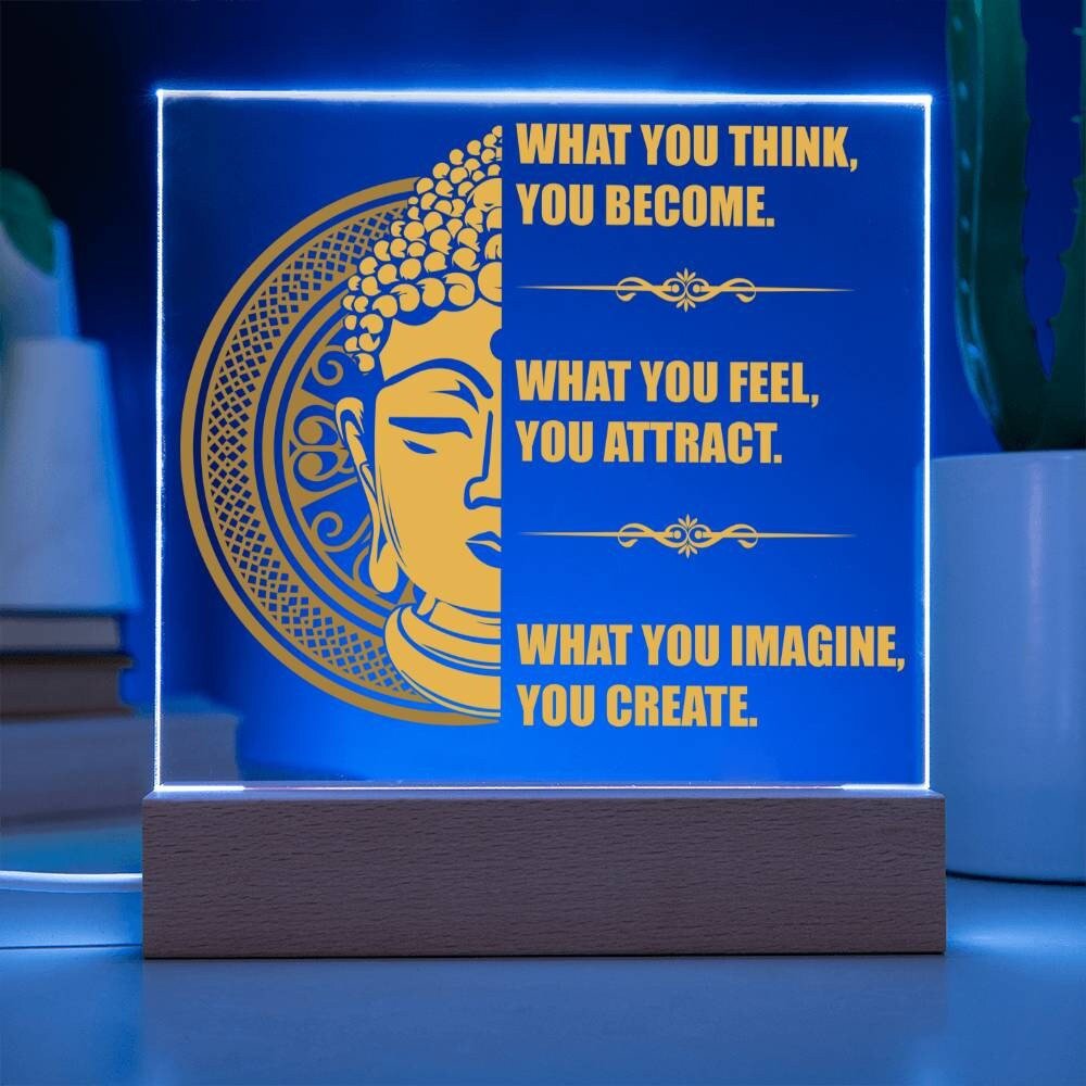 Acrylic Affirmation Sign, Square Acrylic Plaque With Optional LED Wooden Base, Mantra Sign, What You Think You Become, Inspirational Sign - keepsaken