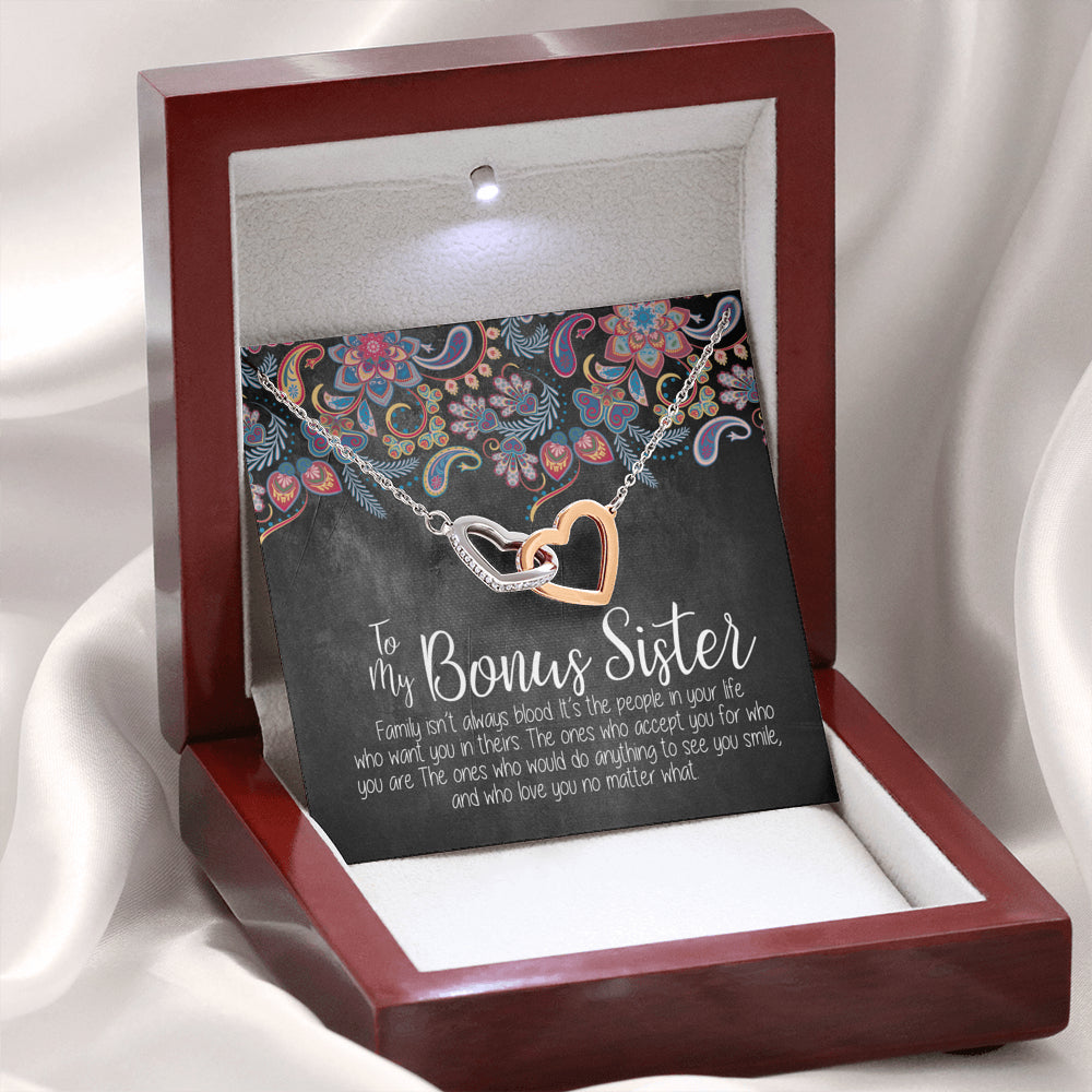 To My Bonus Sister Interlocking Hearts Necklace