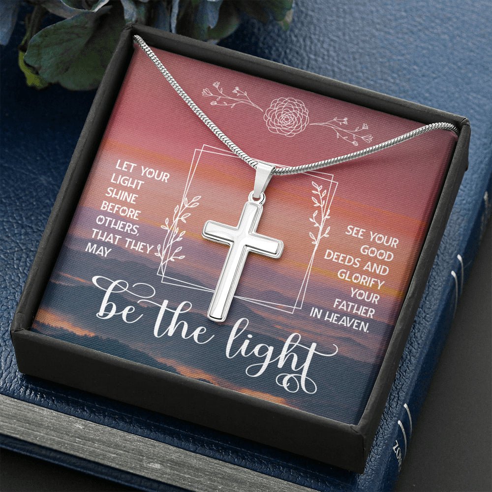 Be The Light Cross Necklace Religious Gift Matthew Verse - keepsaken