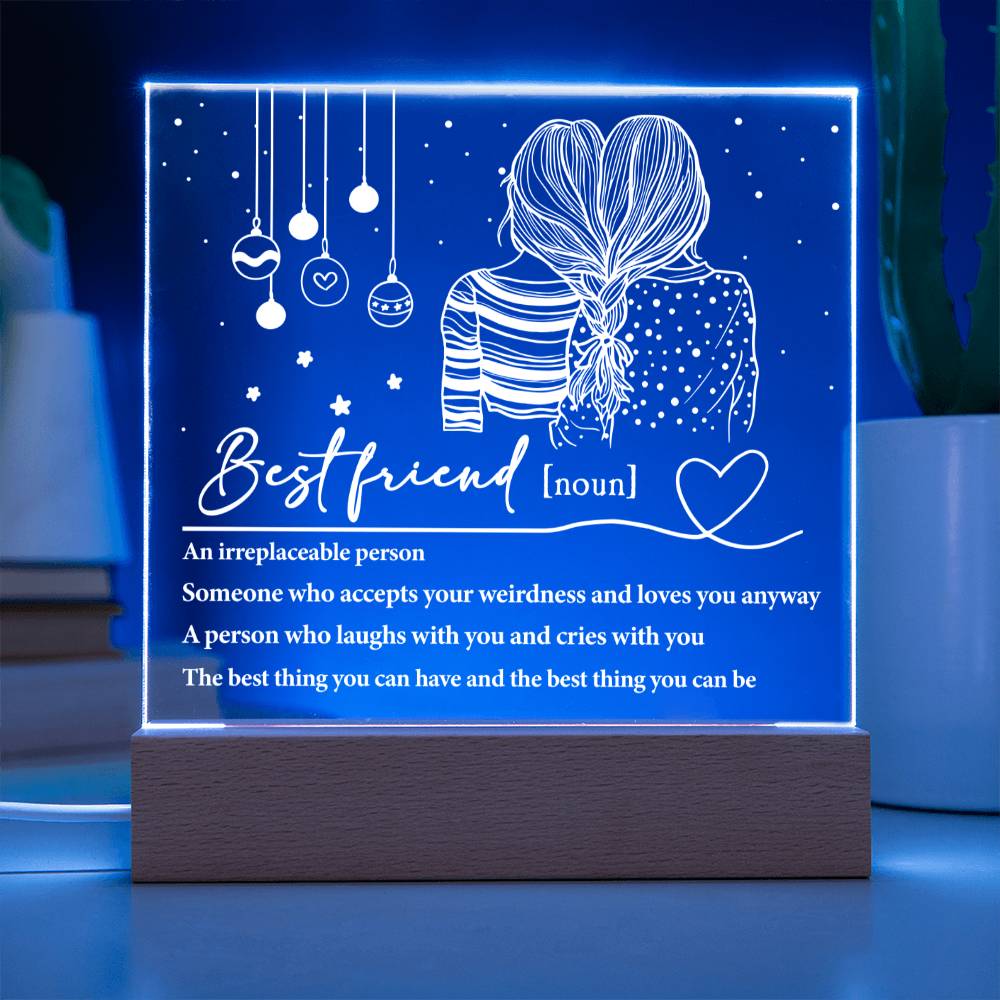 Best Friend Irreplaceable Person Square Acrylic Plaque, Christmas Themed Gift - keepsaken