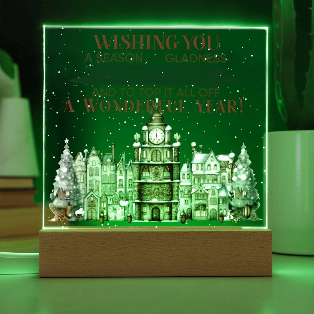 Christmas Cheer Wishing You A Season Of Gladness Square Acrylic Plaque, Christmas Themed Decor - keepsaken