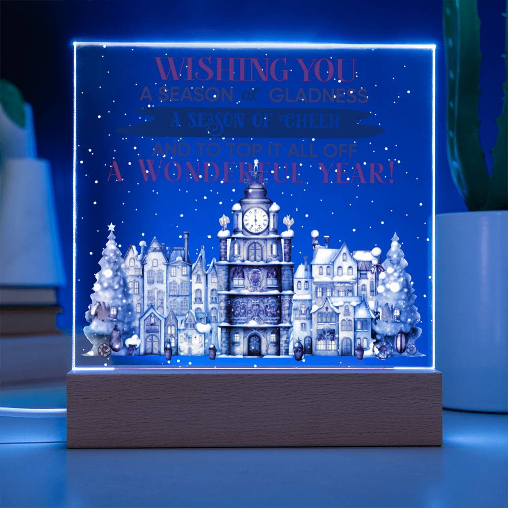 Christmas Cheer Wishing You A Season Of Gladness Square Acrylic Plaque, Christmas Themed Decor - keepsaken