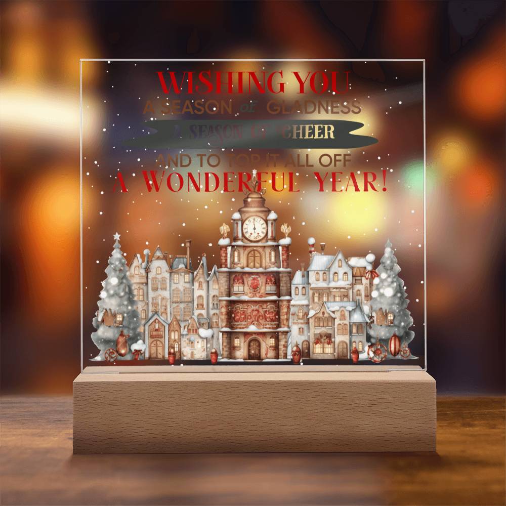 Christmas Cheer Wishing You A Season Of Gladness Square Acrylic Plaque, Christmas Themed Decor - keepsaken