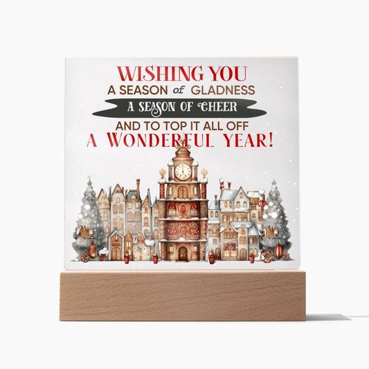 Christmas Cheer Wishing You A Season Of Gladness Square Acrylic Plaque, Christmas Themed Decor - keepsaken