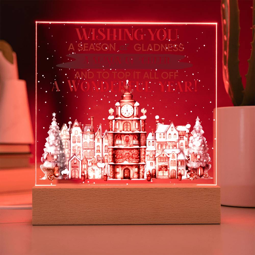 Christmas Cheer Wishing You A Season Of Gladness Square Acrylic Plaque, Christmas Themed Decor - keepsaken