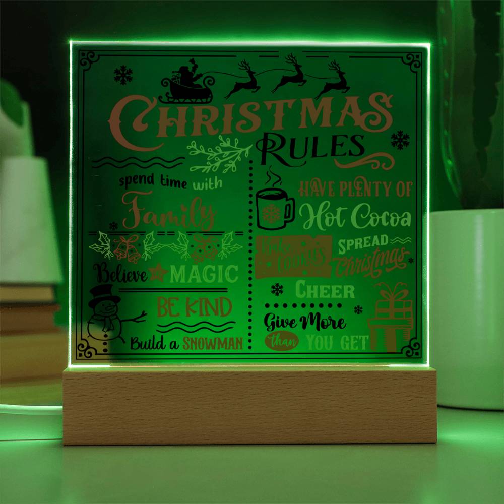 Christmas Rules Believe In Magic Square Acrylic Plaque, Christmas Themed Gift - keepsaken