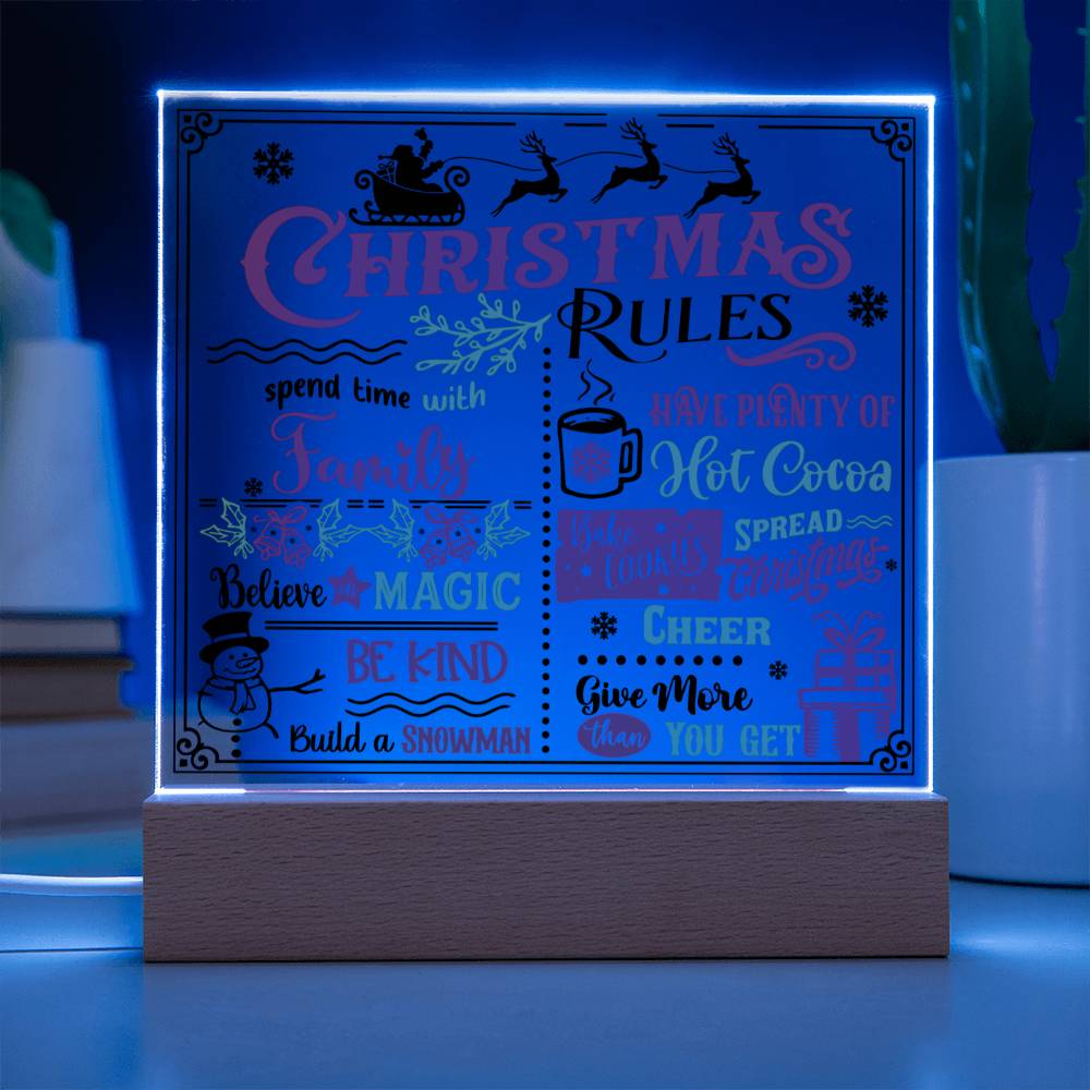 Christmas Rules Believe In Magic Square Acrylic Plaque, Christmas Themed Gift - keepsaken