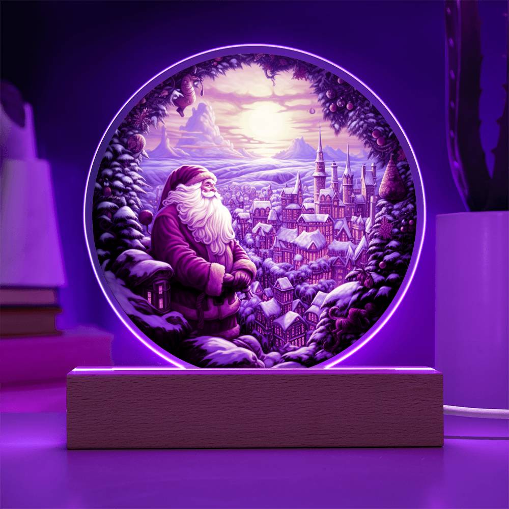 Christmas Santa Claus Looking Over Town Circle Acrylic Plaque, Christmas Themed Decor - keepsaken