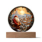 Christmas Santa Claus Looking Over Town Circle Acrylic Plaque, Christmas Themed Decor - keepsaken