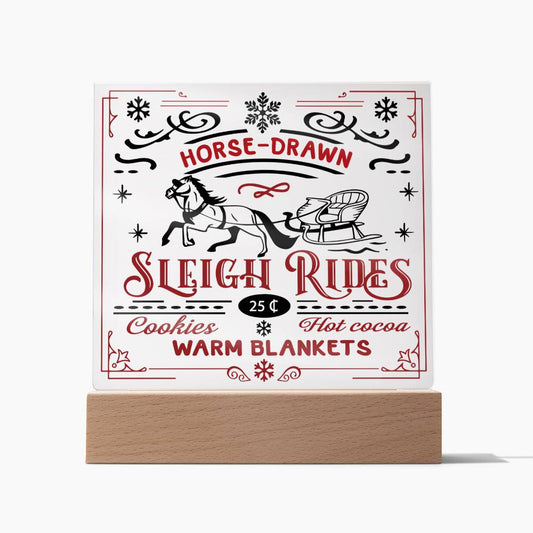 Christmas Sleigh Rides Square Acrylic Plaque, Christmas Themed Decor - keepsaken