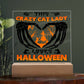 Crazy Cat Lady Loves Halloween Square Acrylic Plaque, Halloween Decor - keepsaken